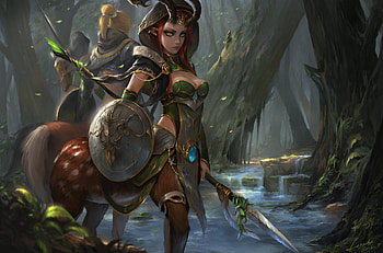 Fantasy, Centaur, Forest, Green Eyes, Horns, Pointed Ears, Shield, Warrior HD wallpaper