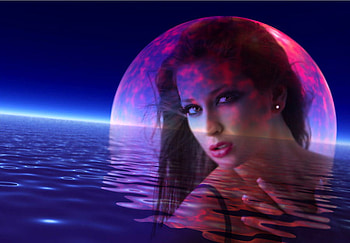Moon, sea, girl, 3d HD wallpaper