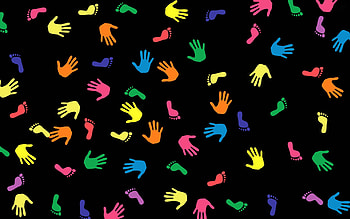 Palms, Vector, Multicolored, Motley, Palm, Hands, Traces, Feet HD wallpaper
