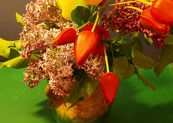 Flowers, Lilac, Tulips, Bouquet, Vase, Spring HD wallpaper