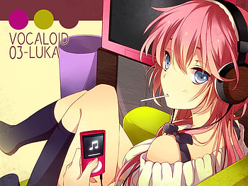 Vocaloid, blue eyes, heads, megurine luka, pink hair, long hair, ipod HD wallpaper