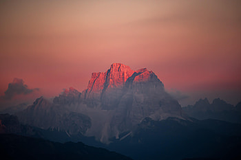 Nature, Sunset, Sky, Mountains, Rocks, Fog HD wallpaper