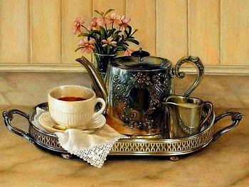 Still life, soucer, graphy, tea, , vase, cup, tray, abstract, time, flowers, teapot, tes HD wallpaper