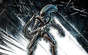 Xenomorph, grunge art, Fortnite Battle Royale, Fortnite characters, gray abstract rays, Xenomorph Skin, Fortnite, Xenomorph Fortnite HD wallpaper