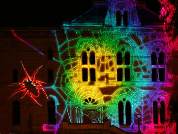 Psychodelic Webbed House, colors, web, spider, house HD wallpaper