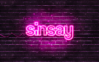 Sinsay purple logo, , purple brickwall, Sinsay logo, brands, Sinsay neon logo, Sinsay HD wallpaper