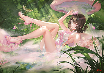 :), summer, atdan, pink, anime, green, girl, manga, vara HD wallpaper