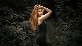 Girl Black Dress Hands On Head , girls, model, black-dress HD wallpaper