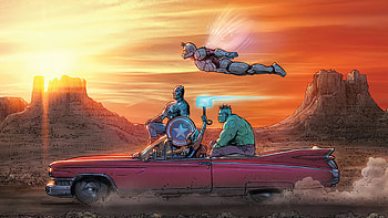 Marvel Heroes On Vintage Car, ant-man, hulk, captain-america, superheroes, artwork HD wallpaper