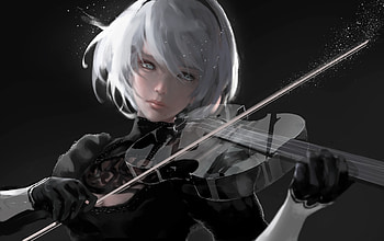 Nier Automata Playing Music , nier-automata, 2017-games, games, artwork, artist, digital-art HD wallpaper