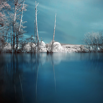 blu on blu, blue, scene, hot, sky, nature, water, lake HD wallpaper