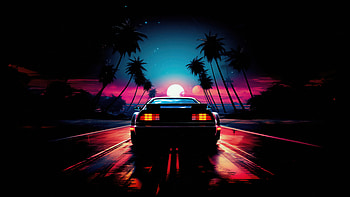 Delorean And Outrun Sunset, delorean, outrun, synthwave, cars, artist, artwork, digital-art HD wallpaper