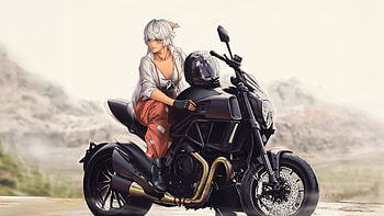 Lone Rider A Journey Through Reflections, biker, bike, ducati-xdiavel, ducati, artist, artwork, art, digital-art, pixiv HD wallpaper