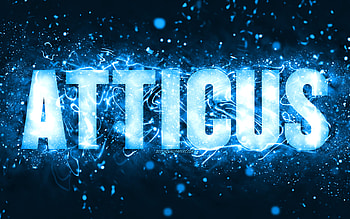 Happy Birtay Atticus, , blue neon lights, Atticus name, creative, Atticus Happy Birtay, Atticus Birtay, popular american male names, with Atticus name, Atticus HD wallpaper
