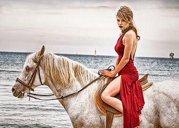 Beach Ride.., style, horse, cowgirl, fun, beach, fashion, outdoors, blondes, girls, women, models, western, ocean, female HD wallpaper