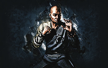 White Lotus Monk, Mortal Kombat Mobile, White Lotus Monk MK Mobile, Mortal Kombat, blue stone background, Mortal Kombat Mobile characters, grunge art, White Lotus Monk Mortal Kombat HD wallpaper