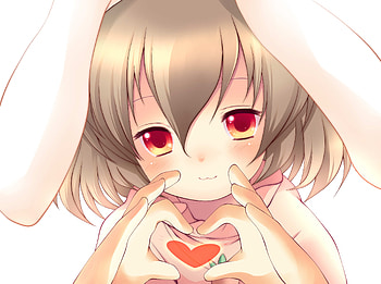 Tewi Heart~, inaba tewi, touhou, brown hair, cute, red eyes, heart, rabbit ears, rabbit HD wallpaper