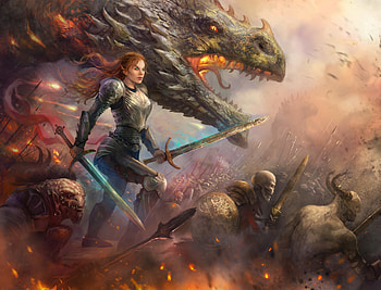 Rise, dragon, girl, fantasy, james child HD wallpaper