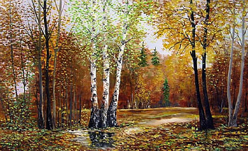 Usyanov Vladimir. Indian summer, painting, art, forest, usyanov vladimir, tree HD wallpaper