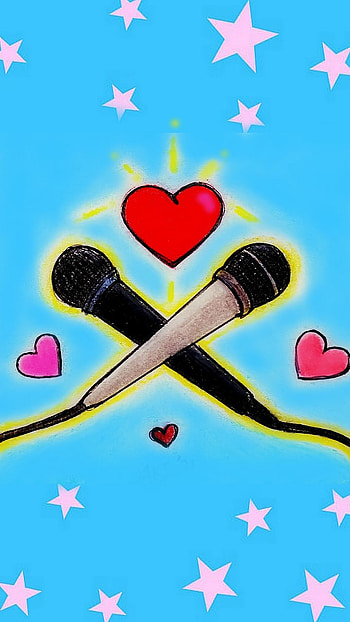 Music Lover, art, blue, I love music, love to sing, mic, design, drawing, hearts, stars, micro HD phone wallpaper