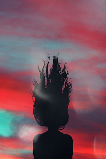 Sky, Dark, Silhouette, Girl, Hair HD phone wallpaper