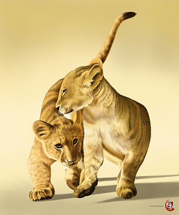 Art, Friendship, Young, Lion, Cubs HD phone wallpaper