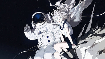 Anime: Schoolgirl & Astronaut in Space, school uniform, spacesuit, space, Anime, astronaut HD wallpaper