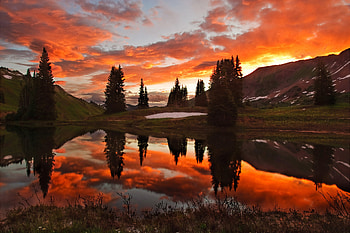 Sunset, Mountain, Lake, Reflection, , Scenic, Cloud, Tree HD wallpaper