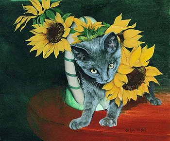 Cat and sunflowers, animal, kitten, flower, cat, feline, sunflower HD wallpaper