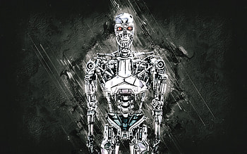 T-800, Terminator, grunge art, gray stone background, T-800 Terminator, cyborg, T-800 character, Terminator characters HD wallpaper