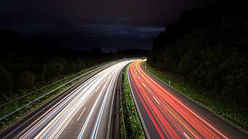 Night, highway traffic, lights trails HD wallpaper