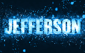 Happy Birtay Jefferson, , blue neon lights, Jefferson name, creative, Jefferson Happy Birtay, Jefferson Birtay, popular american male names, with Jefferson name, Jefferson HD wallpaper