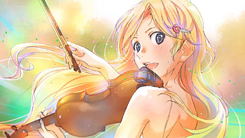 Violin, blond hair, blonde, kaori miyazono, long hair, beauty, nice, instrument, blonde hair, female, sweet, miyazono, blond, girl, beautiful, kaori, anime girl, anime, pretty, lovely HD wallpaper