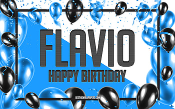 Happy Birtay Flavio, Birtay Balloons Background, Flavio, with names, Flavio Happy Birtay, Blue Balloons Birtay Background, Flavio Birtay HD wallpaper