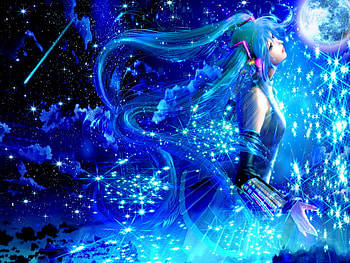 Girl_among_stars, star, blue, among, anime, other, girls HD wallpaper