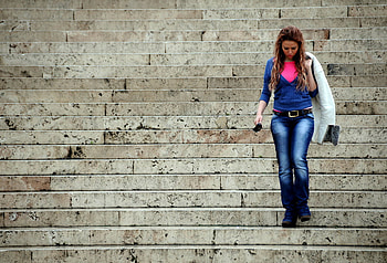 Standing on the stairs, sexy, entertainment, other, people, woman HD wallpaper