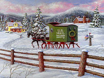 Winter mail, winter, horse, house, landscape, trees, mail HD wallpaper