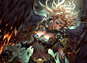 Dark angel, black, art, girl, angel, lasahido, dark, feather, fantasy, green, game, legend of the cryptids, haunt delving ganakusa HD wallpaper