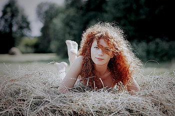 Beautiful Redhead in Hay Pile, Hay, Redhead, Beauty, Farm HD wallpaper