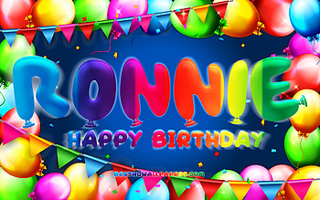 Happy Birtay Ronnie, , colorful balloon frame, Ronnie name, blue background, Ronnie Happy Birtay, Ronnie Birtay, popular american male names, Birtay concept, Ronnie HD wallpaper