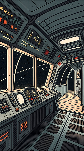 Starlight Bridge | Cosmo Deck | Retro Bridge | Voyager Cabin | Orbital Corridor HD phone wallpaper