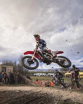 Red dirt bike, Rider in motion, Intense motocross, Extreme sport HD phone wallpaper