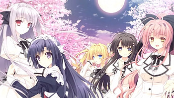 Tsuki ni Yorisou Otome no Sahou, uniform, cute, floral, long hair, beauty, nice, team, lady, petals, flower, group, maiden, adorable, female, blossom, sweet, girl, beautiful, kawaii, anime girl, pink, anime, pretty, lovely HD wallpaper