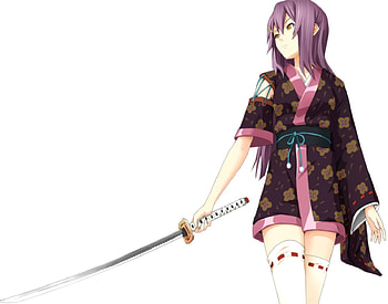 Tagme, white, kimono, purple hair, weapon, long hair, katana HD wallpaper