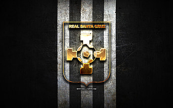 Real Santa Cruz FC, golden logo, Bolivian Primera Division, black metal background, football, Venezuelan football club, Club Real Santa Cruz logo, soccer, Venezuelan Primera Division, Club Real Santa Cruz HD wallpaper