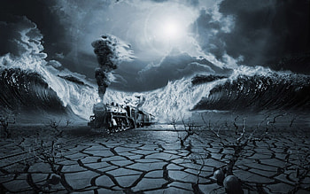 Miracle Train, abstract, moon, fantasy, miracle, train HD wallpaper