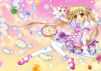Girl and kitten, pisica, kitten, pink, fujima takuya, anime, cat, girl, manga HD wallpaper