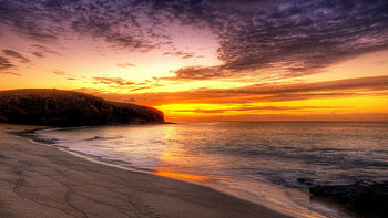 sublime sunset on a beach r, sea, coast, clouds, r, sunset, beach HD wallpaper