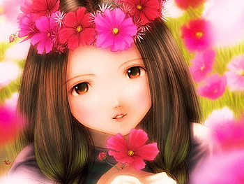 cute girl, sweet, eyes, flowers HD wallpaper