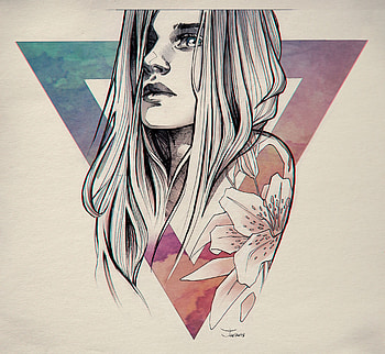 Art, Girl, Portrait, Face, Triangle HD wallpaper